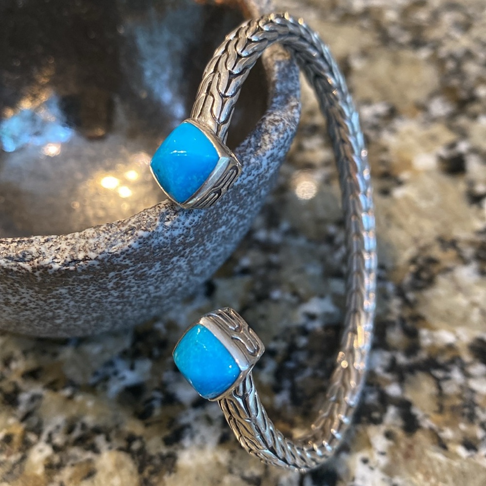 John Hardy Silver Classic Chain Turquoise Flex Cuff Bracelet